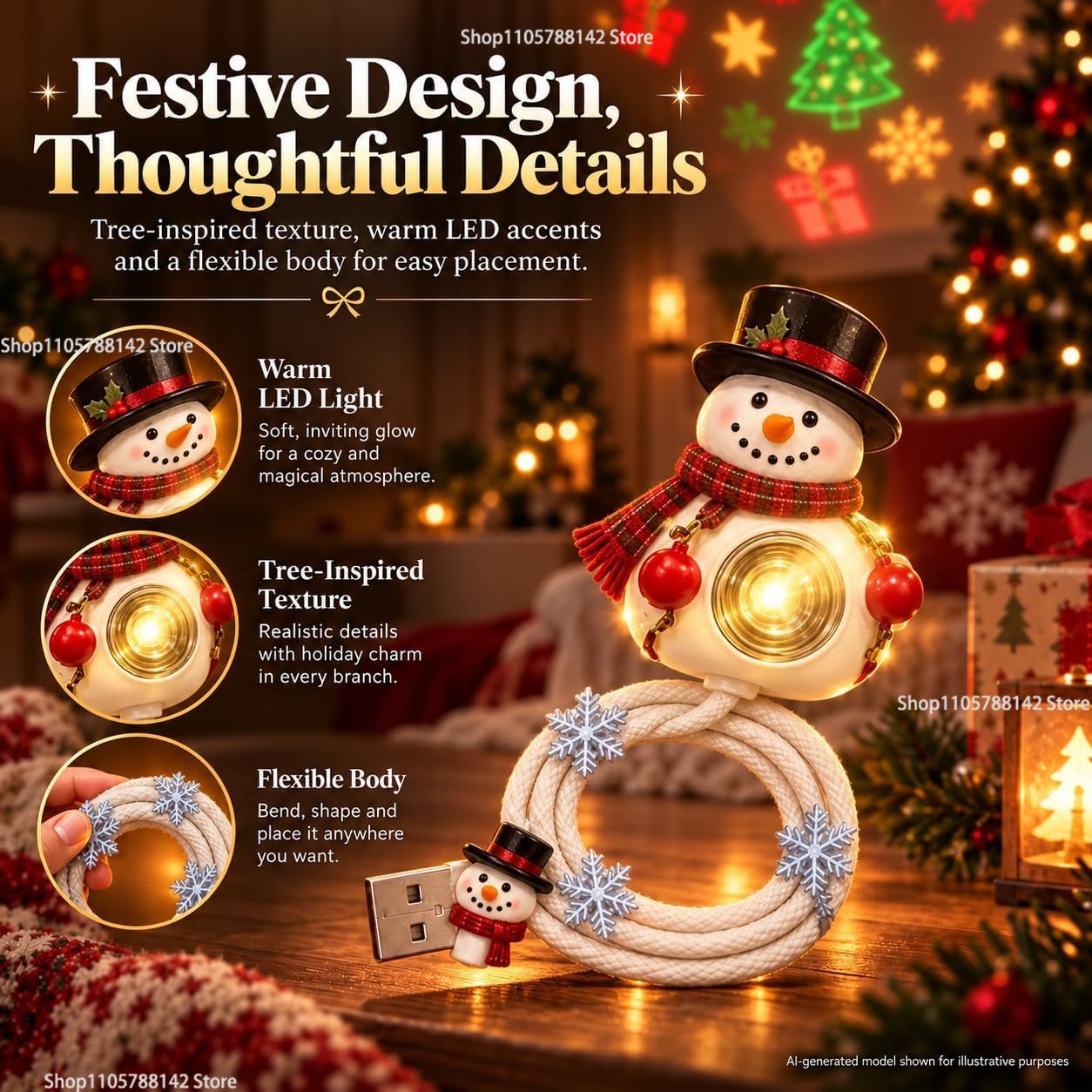 Christmas Snowman USB Christma - Lighting Christmas Decor 评论和价格
